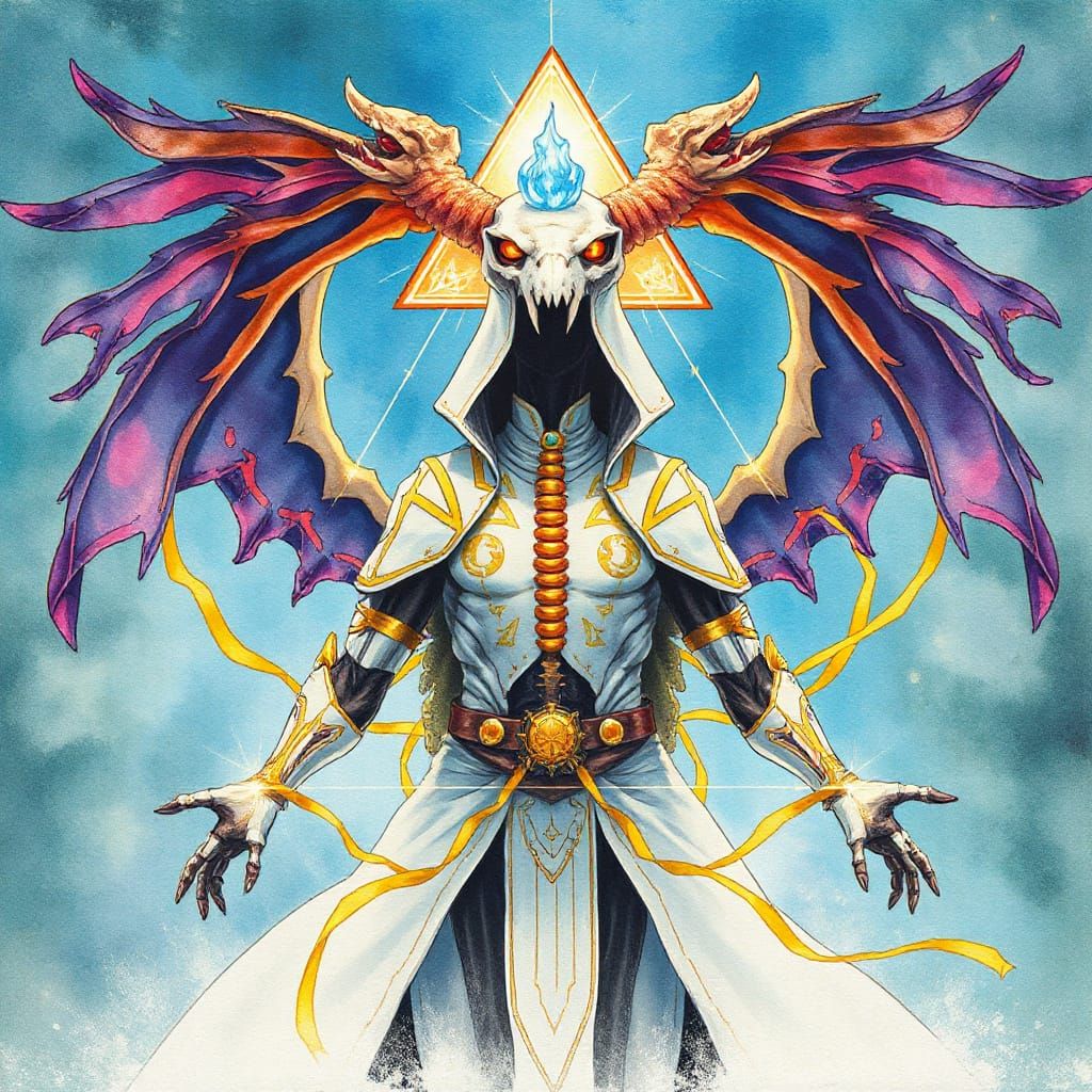 Occult Super Soldier Conjures Daemonic Snake, Watercolor Sty...