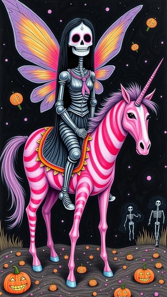 Whimsical Fairy Queen Warrior on Zebra Unicorn