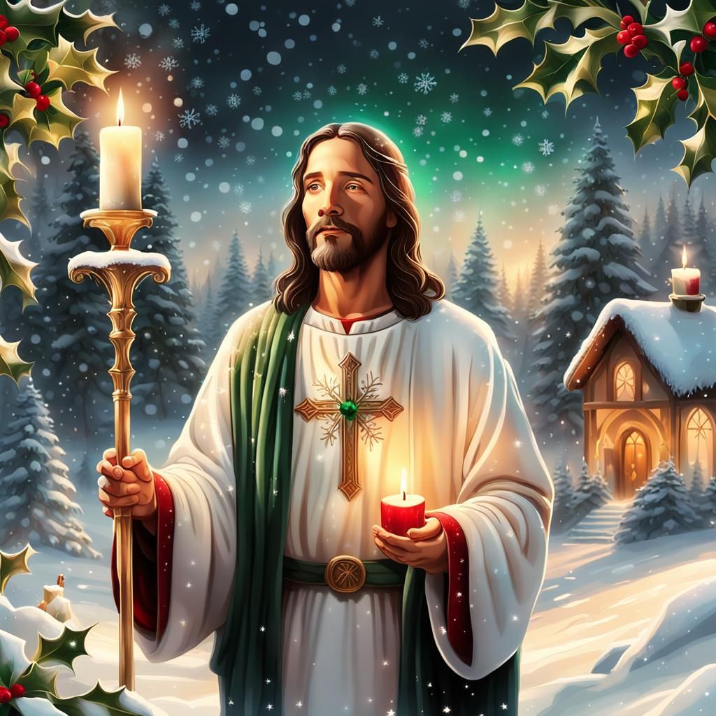 Jesus Christ in Winter Landscape: Digital Christian Art