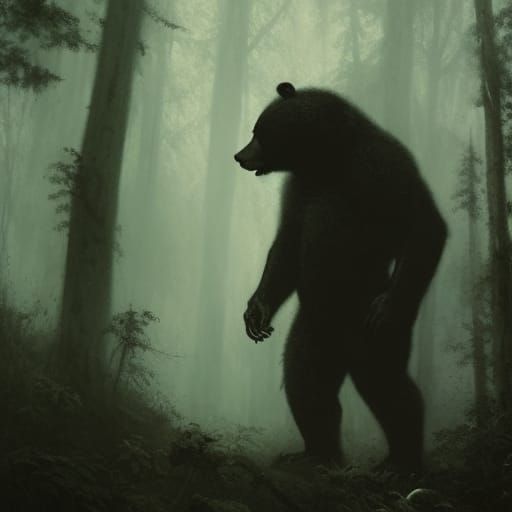 Horror Bear Monster in Humid Dark Forest