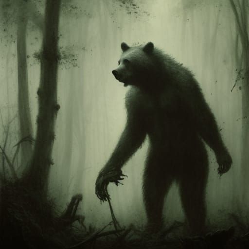 Horrific Bear Monster in Dark Forest