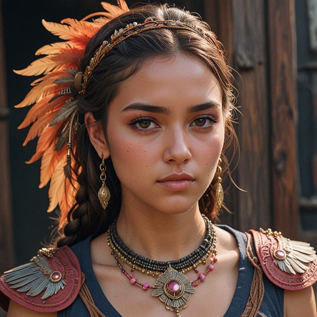 Captivating Young Woman Portrait with Tribal Headdress
