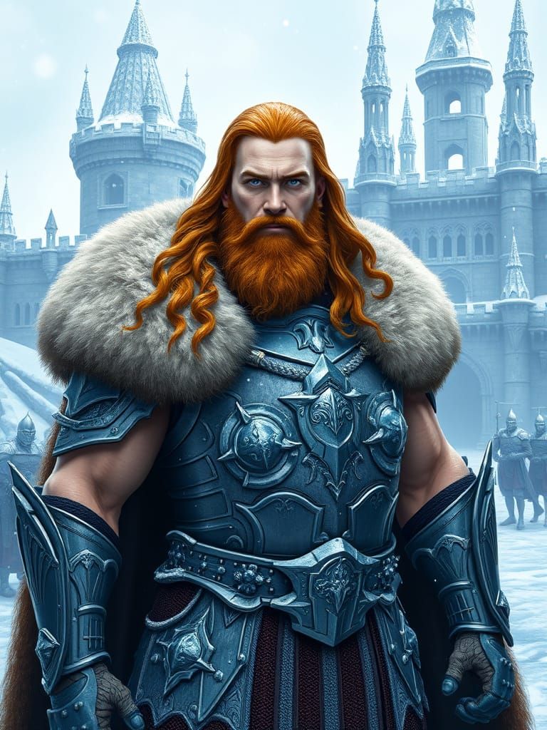 Majestic Winter King Stands Guard Over Snowy Castle