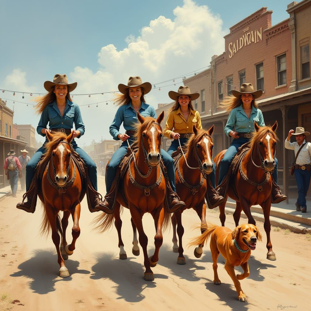 Cowgirls Riding in Dodge City