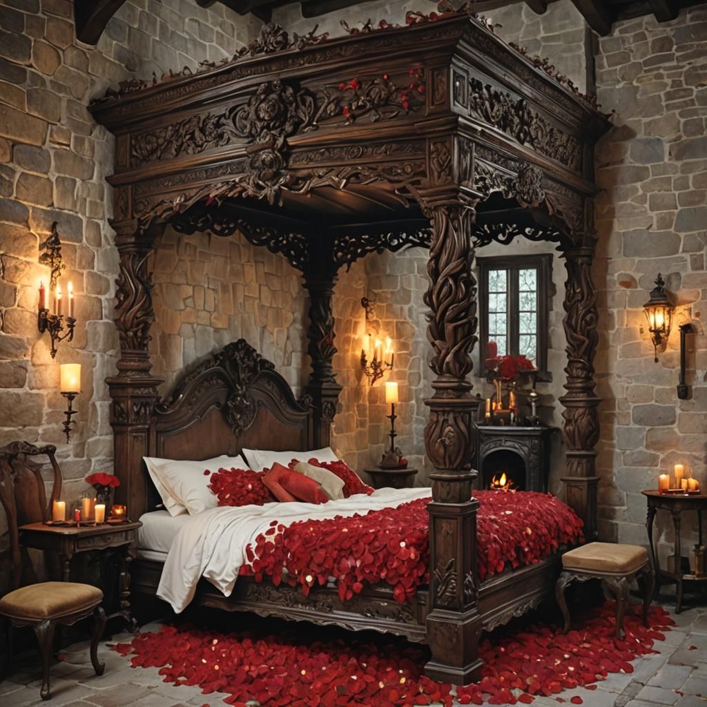 dark wood hand carved headboard