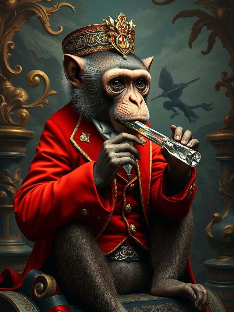 Monkey Flautist in Baroque Dreamscape