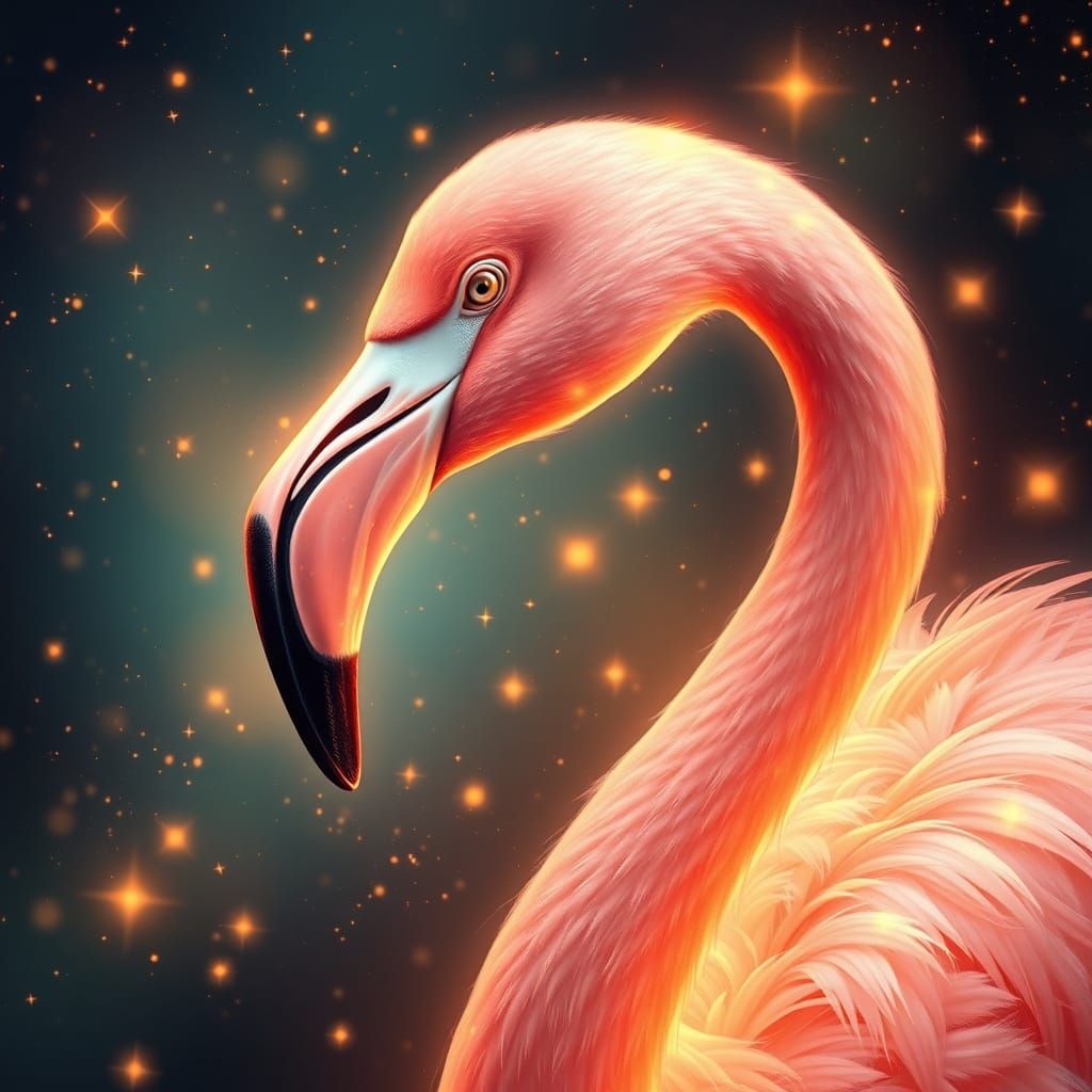 Surreal Flamingo Illuminates Golden Celestial Landscape