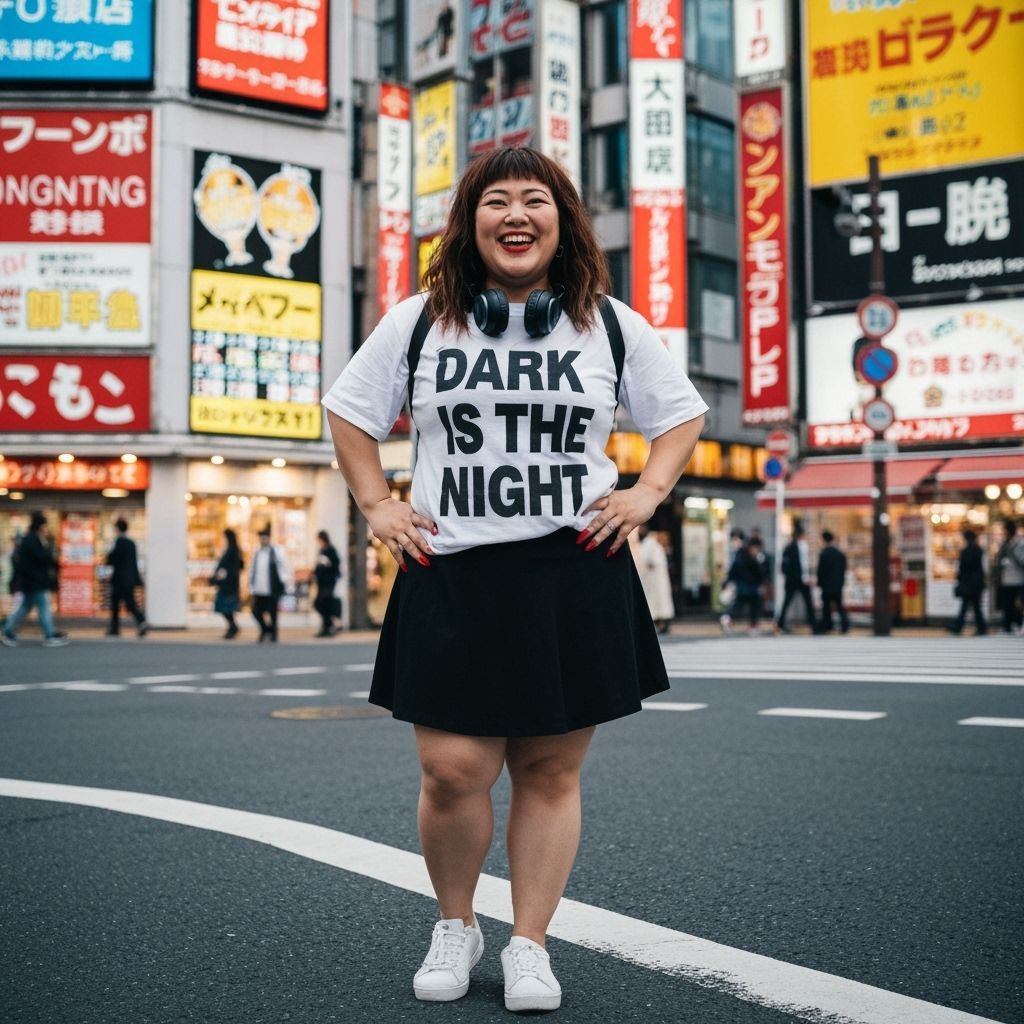 Happy Asian Woman in Bustling Tokyo Street, Photorealistic S...