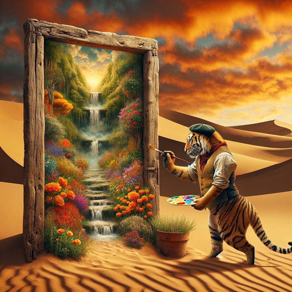 Tiger Creates Desert Mirage Painting
