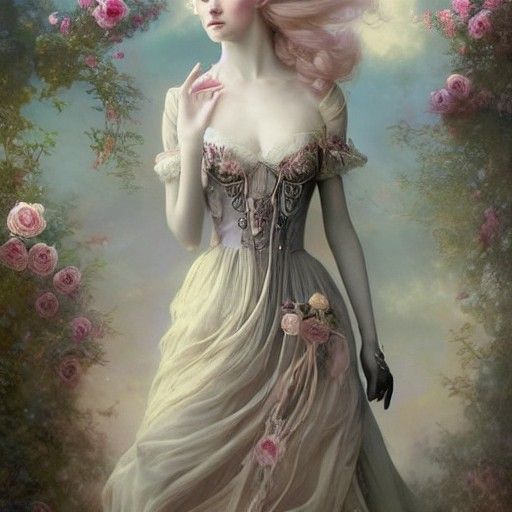 Androgynous Man in Rococo Gown, Detailed Matte Painting