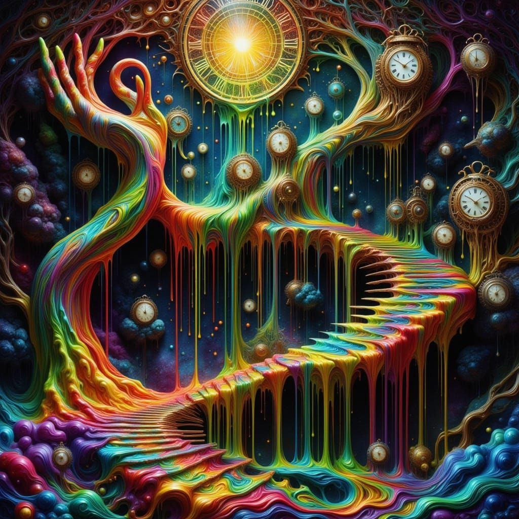 Surreal Staircase Ascends into Mechanical Chaos