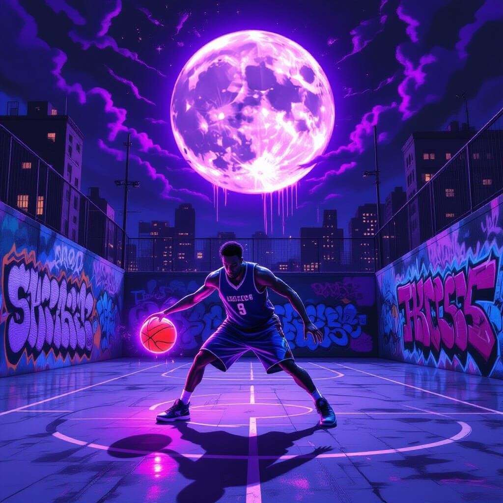 Spectral Basketball Player Under Luminous Moon