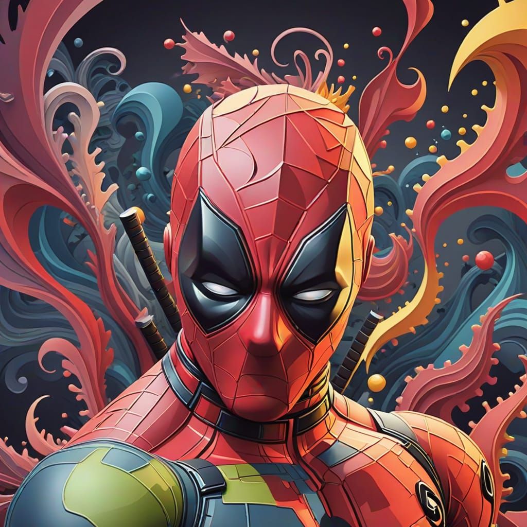 Abstract Deadpool in Zentangle Vector Fractal Style
