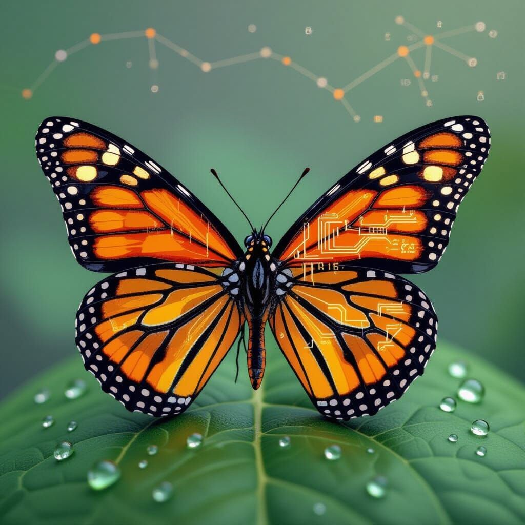Monarch Butterfly: Hand-Drawn Meets Circuit Board Wing