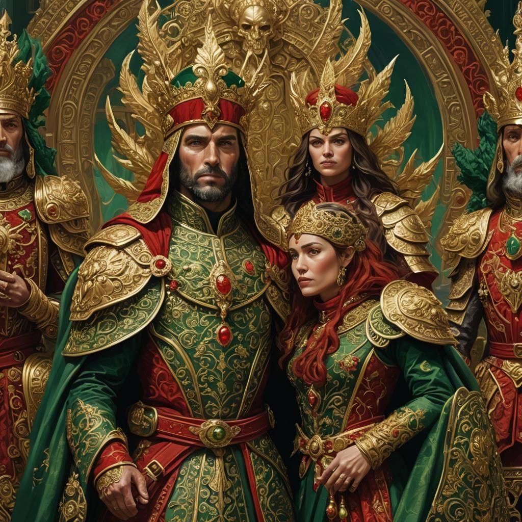 Duchess on Throne Surrounded by Royal Soldiers