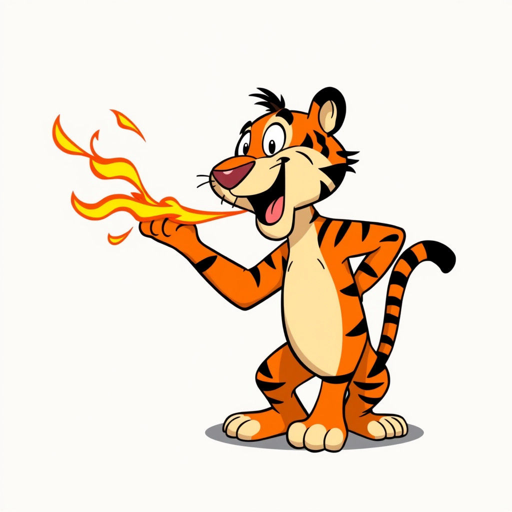 Cartoon Tiger Breathing Fire in Disney Animation Style