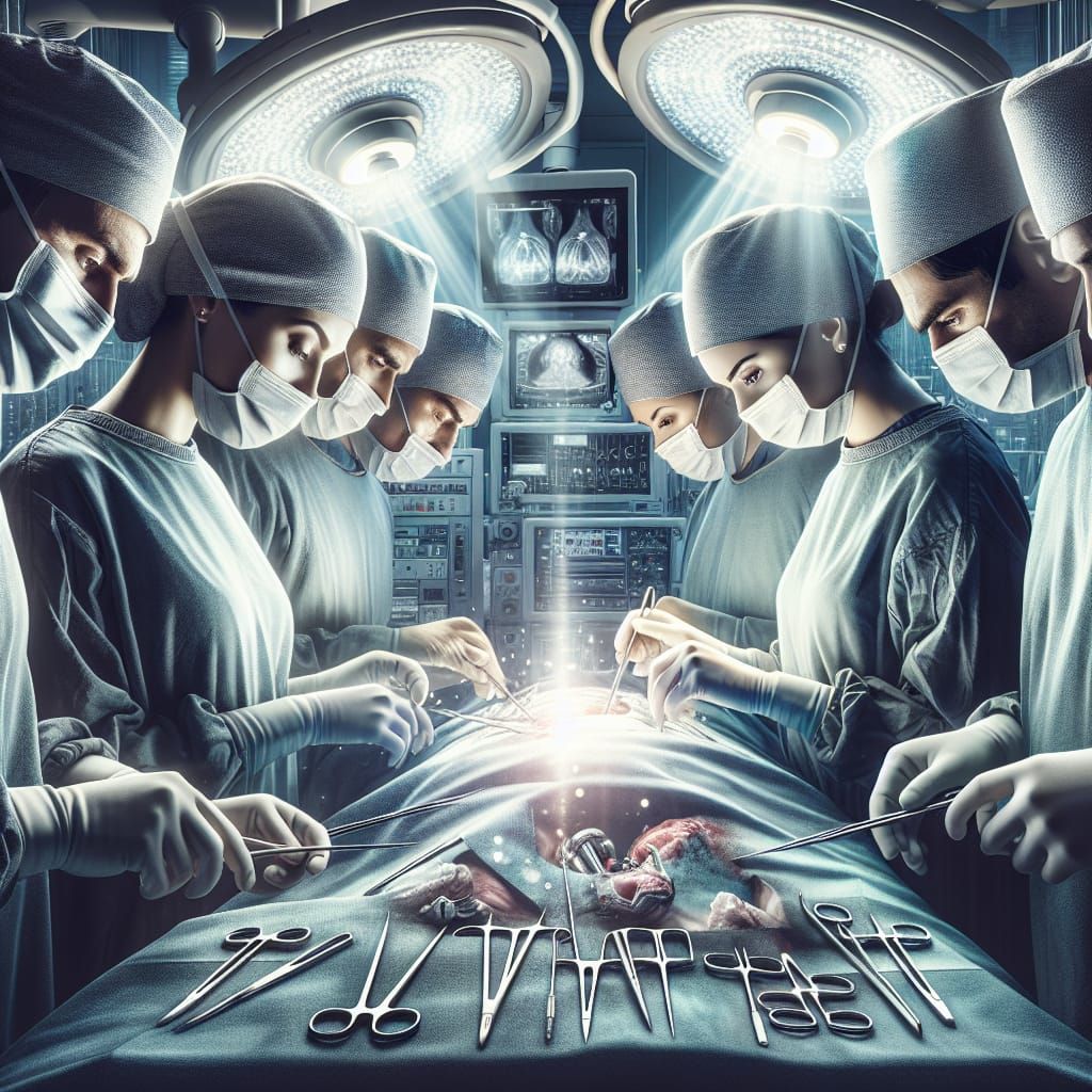 Diverse Surgical Team in Operating Room: Digital Illustratio...
