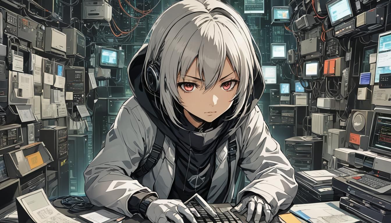 Anime Hacker in Japanese Manga Style