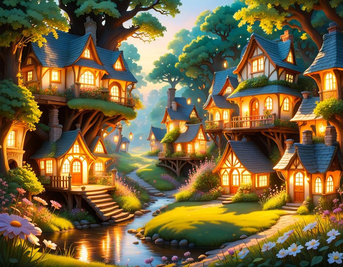 Enchanted Fairy Village at Magic Hour