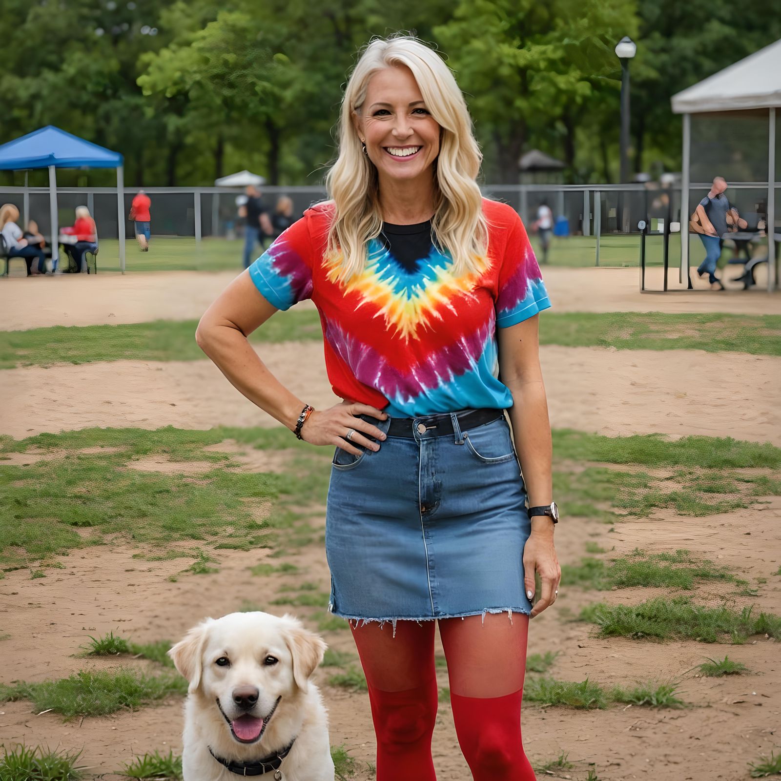 Woman with Tie-Dye Shirt at Dog Park