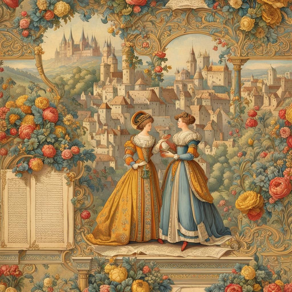 Illuminated Manuscript Page with Medieval Scene