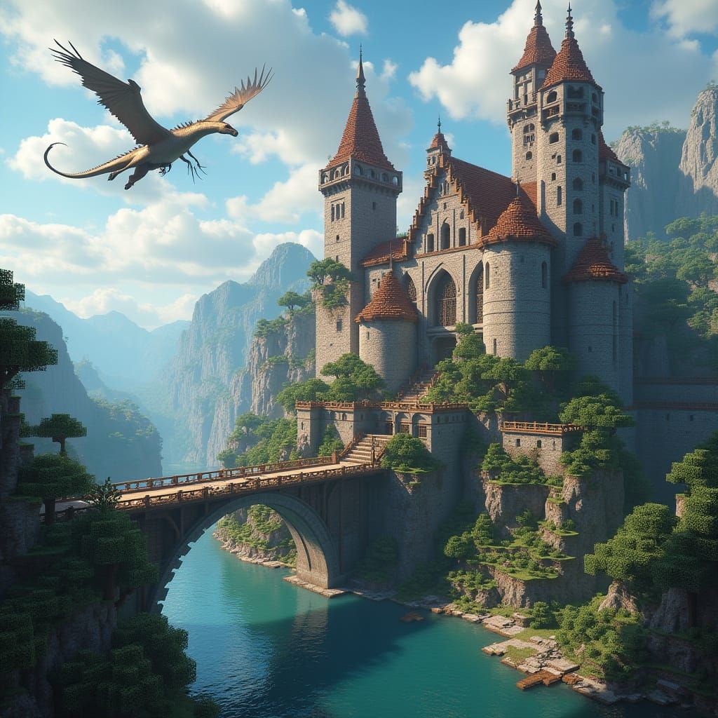 Minecraft Fantasy World with Medieval Castles and Dragons