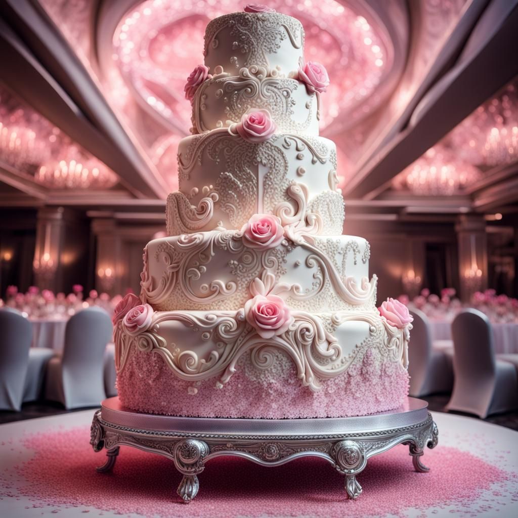 Surreal Pink and White Wedding Cake with Glitter