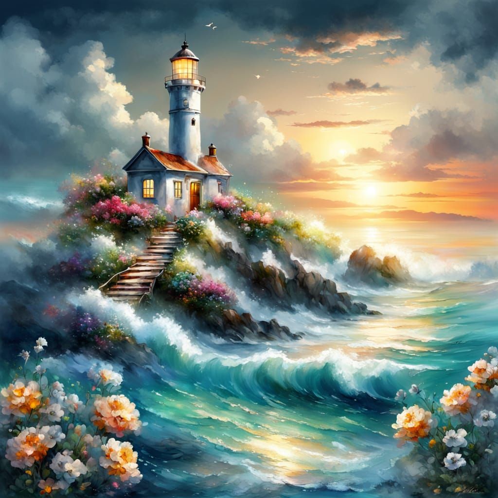 Luminous Coastal Scene in Dreamy, Realistic Style