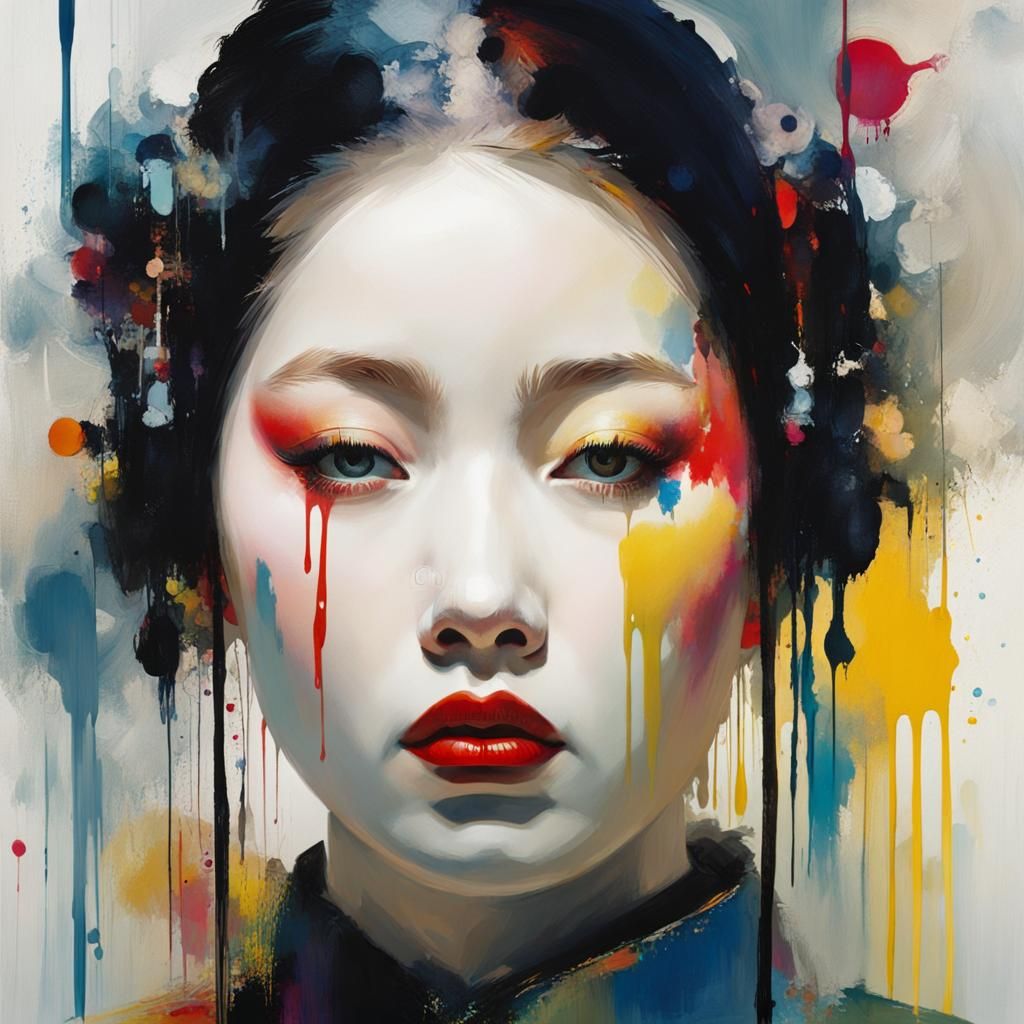 Doll Portrait in Hatched Abstract Style