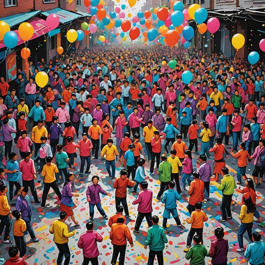 North Korean Party Scene in Vibrant Street Art