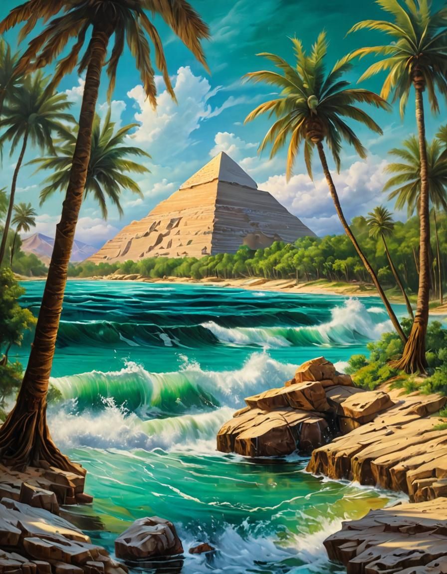 Egyptian Stormy Tides: Vivid Oil Painting