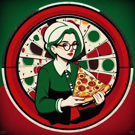 Pizzeria Delivery Logo: Pop Art Grandmother with Pizza