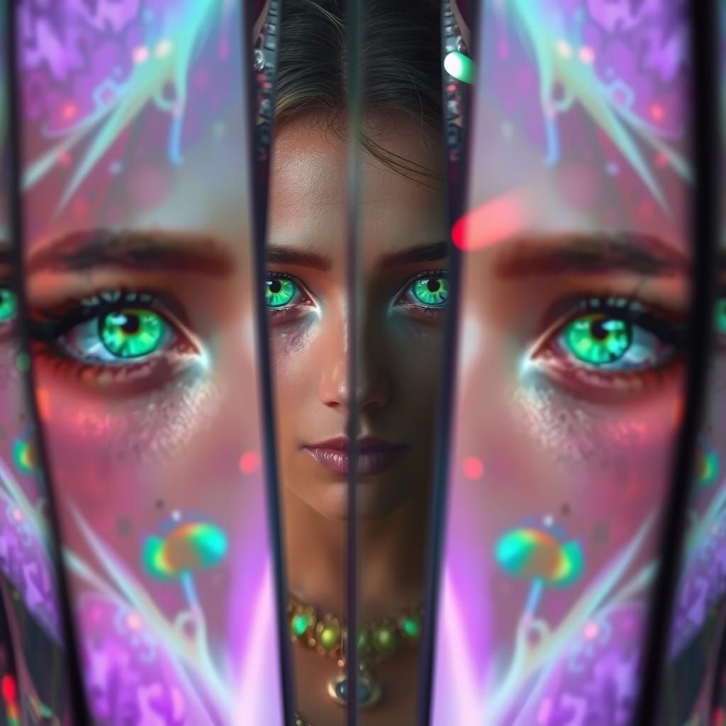 Ethereal Goddess Eyes Reflected in Many Mirrors