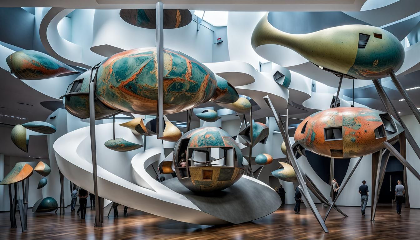 Art Gallery Point of View in Retro-Futuristic Style