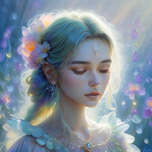 Enchanting Dewdrop Fairy in Dreamy Watercolor Style