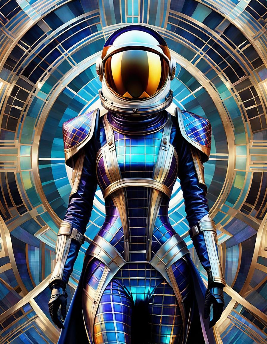 Plaid Spacesuit Art Deco Fantasy Woman