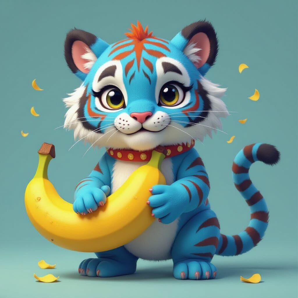 Blue Tiger With Lemon Belt And Banana Tail In Italian Brainr...