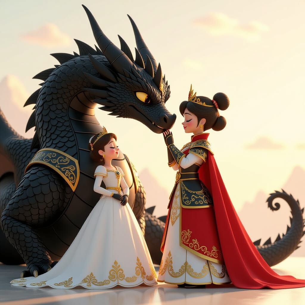 Heartwarming Moment: Girl and Dragon in Pixar Style