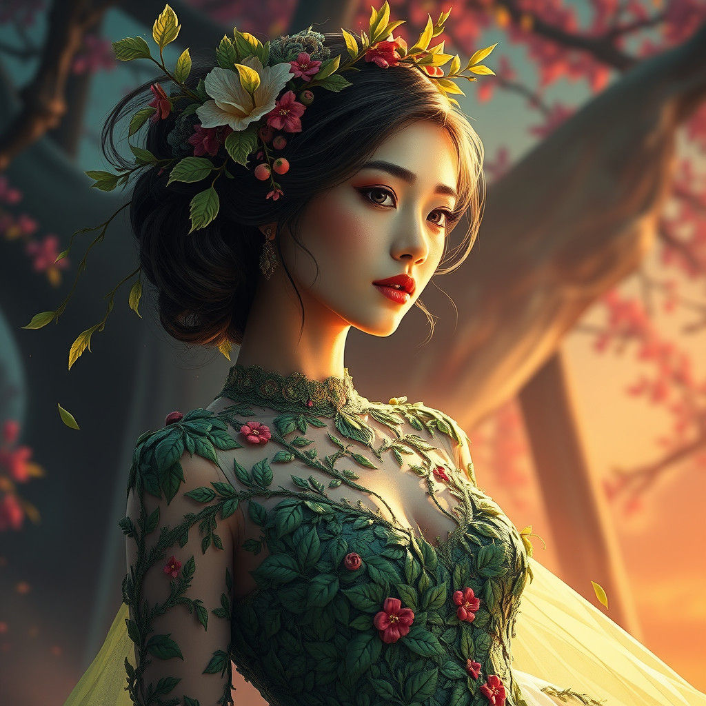 Embroidered Green Wedding Gown in Splash Art Style
