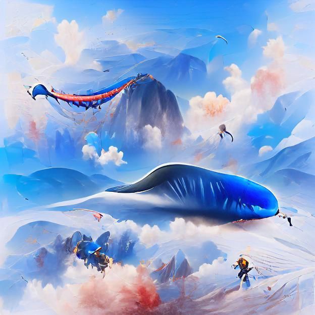 Parachuter Gliding Around Mountain With Blue Whale