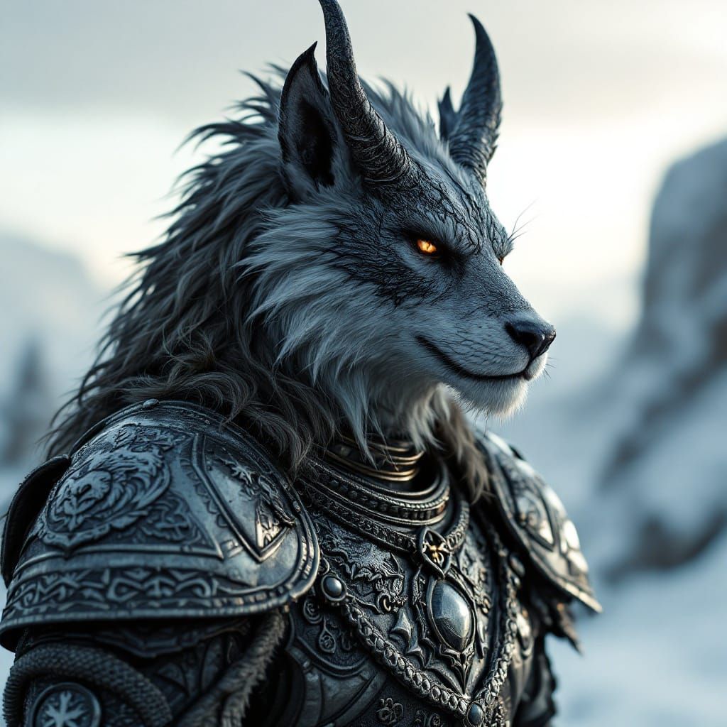 Nordic Valkyrie with Iron Wolf and Dragon Armor