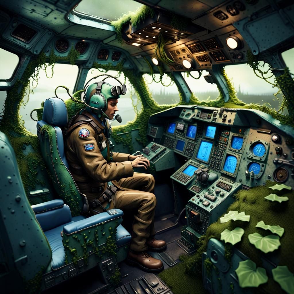 Biopunk Passenger Plane in Decaying Industrial Elegance