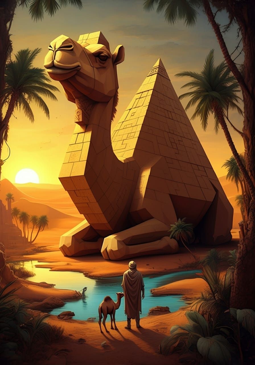 Baroque Fantasy Camel Oasis in the Desert