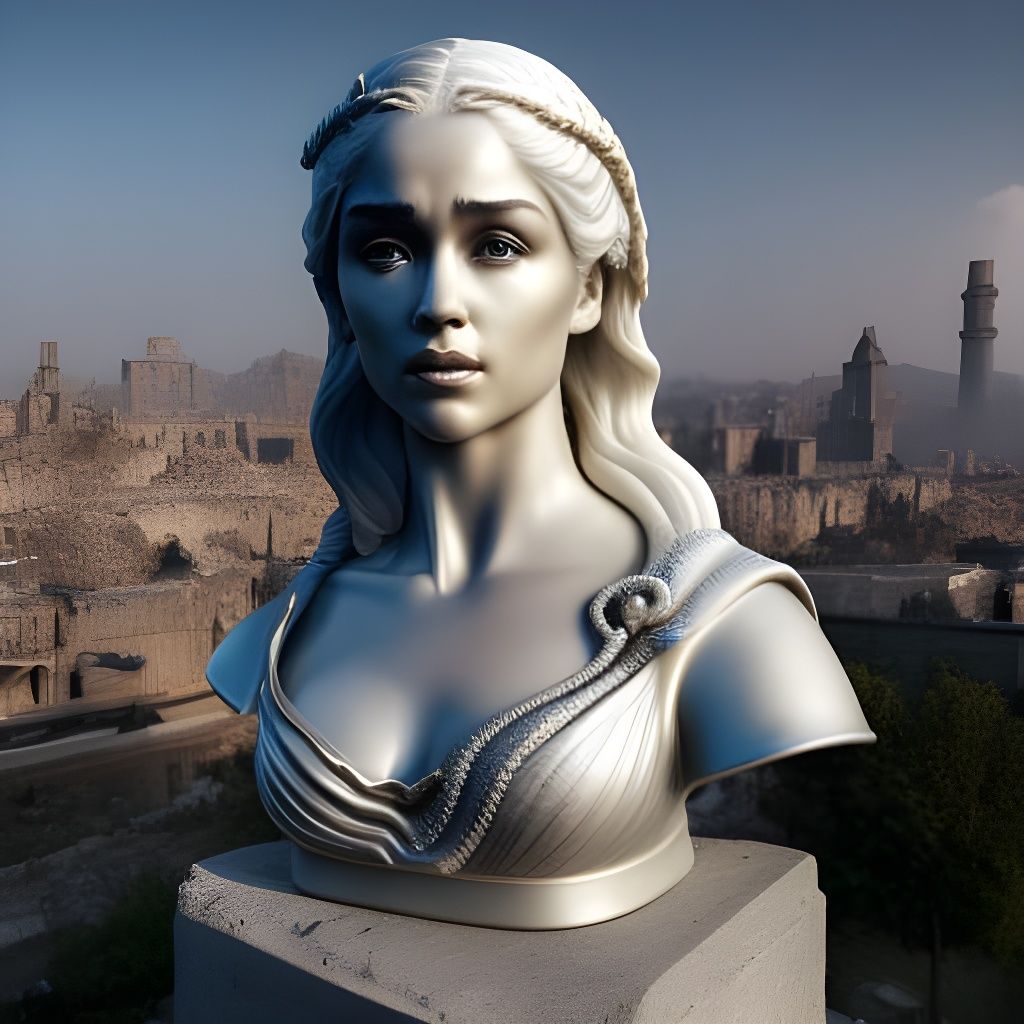 Detailed Marble Bust in Ancient City Concept Art