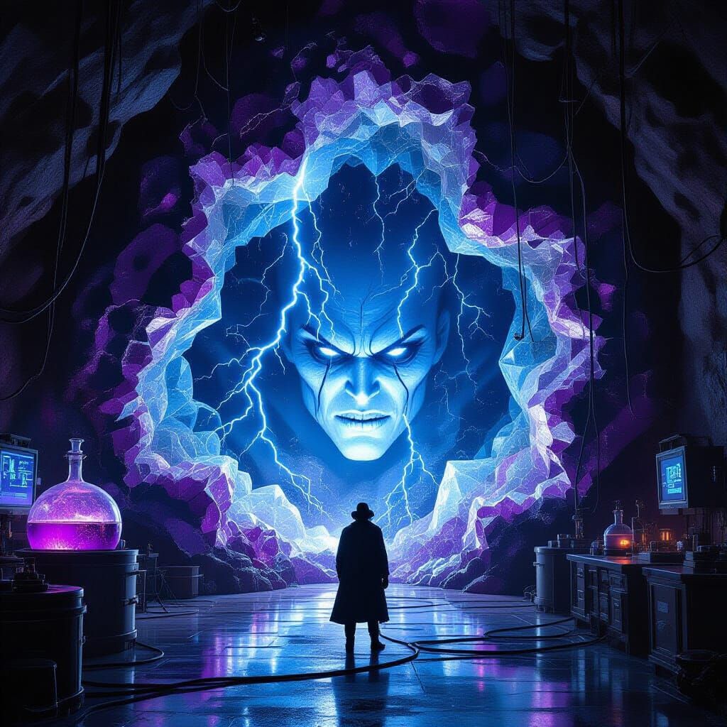 Mad Scientist's Geode Lair with Lightning and Holograms