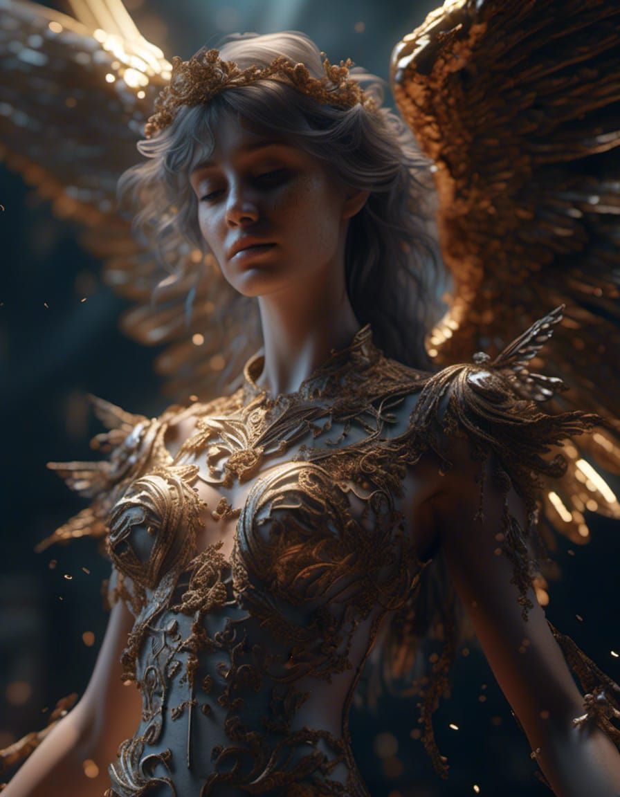 Tormented Angel in Hyperrealistic 3D Rendering