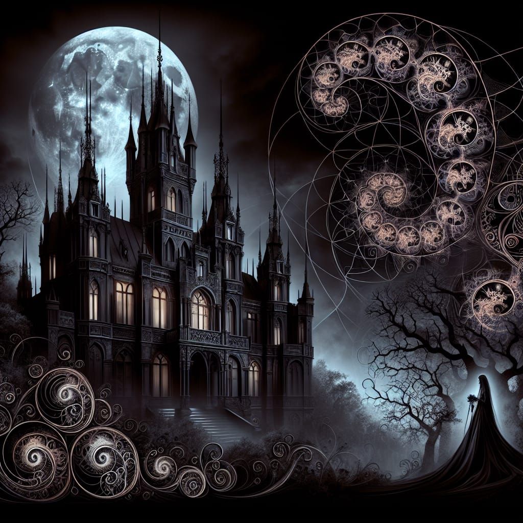 Gothic Castle Under Full Moon in Magical Realism