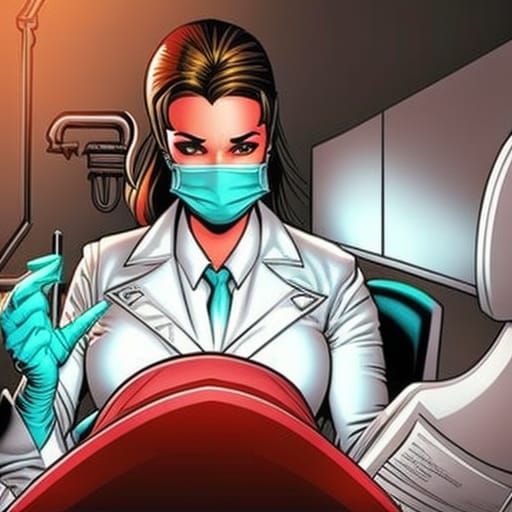 Female Dentist in Comic Book Art Style