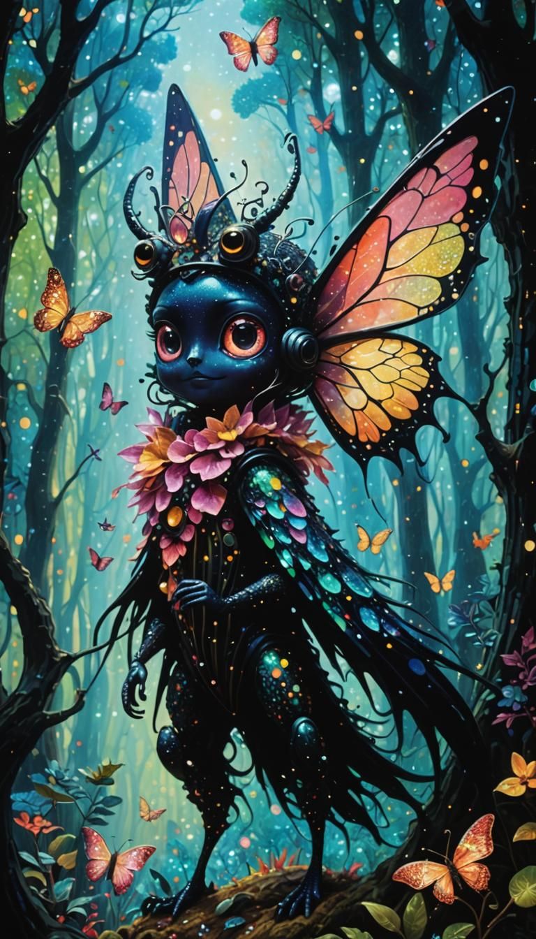 Glass Extraterrestrial in Mystical Pointillist Forest