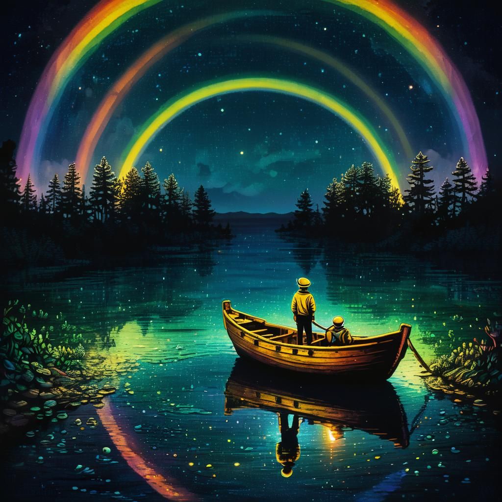 Sailor standing on a wooden boat sees his reflection in the ...